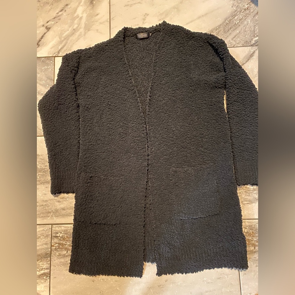 TECREW Cardigan Sweater Womens XL Black Teddy Bear Soft Pockets Long